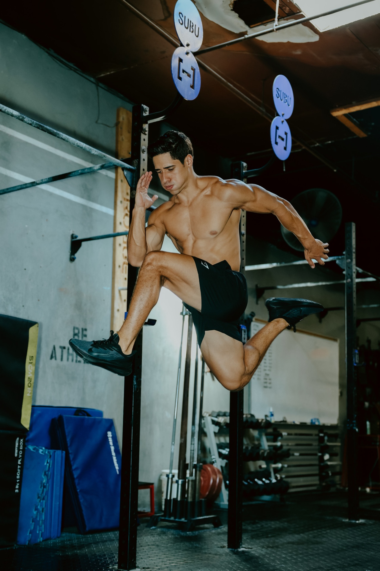 Athlete mid-jump